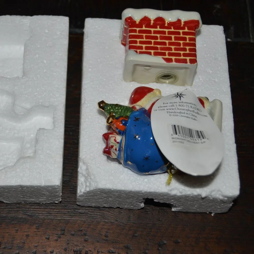 RARE CHRISTOPHER RADKO SANTA UP ON THE CHIMNEY CHRISTMAS SALT PEPPER SHAKER SET